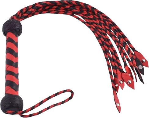Handmade Braided Leather Flogger Whip Red & Black | 27 Inches Full Length Real Leather with Tails in Saudi Arabia