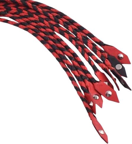 Handmade Braided Leather Flogger Whip Red & Black | 27 Inches Full Length Real Leather with Tails in Saudi Arabia