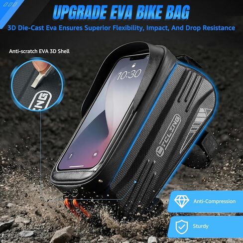 WOTOW Bike Frame Bag - Waterproof Bicycle Top Tube Bag with TPU Sensitive Touch Screen & 1.9L Capacity, EVA Hard Shell Phone Holder Mount Bag, Compatible with 4.7-7" Phones with Case in Kuwait