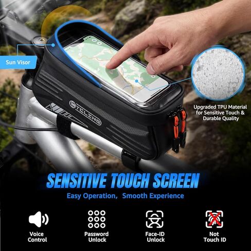 WOTOW Bike Frame Bag - Waterproof Bicycle Top Tube Bag with TPU Sensitive Touch Screen & 1.9L Capacity, EVA Hard Shell Phone Holder Mount Bag, Compatible with 4.7-7" Phones with Case in Kuwait