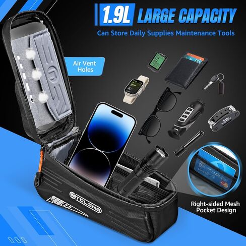 WOTOW Bike Frame Bag - Waterproof Bicycle Top Tube Bag with TPU Sensitive Touch Screen & 1.9L Capacity, EVA Hard Shell Phone Holder Mount Bag, Compatible with 4.7-7" Phones with Case in Kuwait