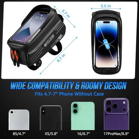 WOTOW Bike Frame Bag - Waterproof Bicycle Top Tube Bag with TPU Sensitive Touch Screen & 1.9L Capacity, EVA Hard Shell Phone Holder Mount Bag, Compatible with 4.7-7" Phones with Case in Kuwait