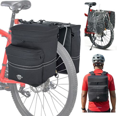 Nomad USA 34L دراجة سرج زوج XL 2 في 1 دراجة Panniers تتحول إلى حقيبة حمل حقيبة ظهر عاكسة للدراجات البخارية اليومية الركاب دراجة الرف الخلفي حقيبة ث / غطاء المطر للطلاب، المدينة، الطريق، الجبال in Kuwait