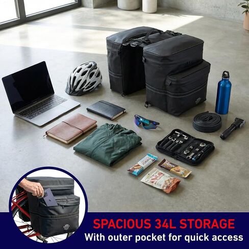 Nomad USA 34L دراجة سرج زوج XL 2 في 1 دراجة Panniers تتحول إلى حقيبة حمل حقيبة ظهر عاكسة للدراجات البخارية اليومية الركاب دراجة الرف الخلفي حقيبة ث / غطاء المطر للطلاب، المدينة، الطريق، الجبال in Kuwait