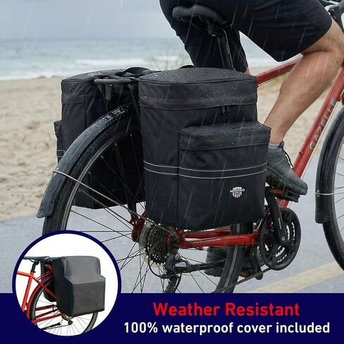 Nomad USA 34L دراجة سرج زوج XL 2 في 1 دراجة Panniers تتحول إلى حقيبة حمل حقيبة ظهر عاكسة للدراجات البخارية اليومية الركاب دراجة الرف الخلفي حقيبة ث / غطاء المطر للطلاب، المدينة، الطريق، الجبال in Kuwait