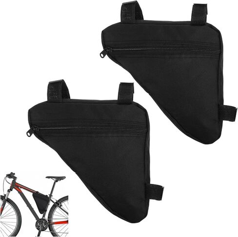 2 Pcs Bike Frame Bag, 7.87 x 10.63 Inch Triangle Design Lightweight Bicycle Bag for Road & Mountain Bikes, Waterproof Polyester Storage Pouch, Black in Saudi Arabia