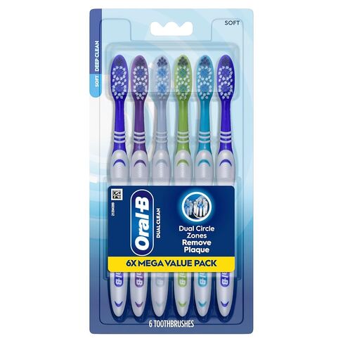 فرشاة أسنان أورال-بي مزدوجة التنظيف، ناعمة، عدد 6 in Kuwait
