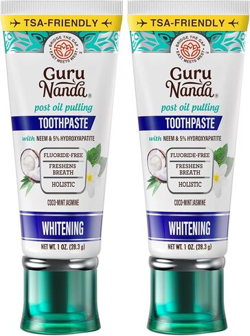 معجون أسنان جوروناندا للسفر مع هيدروكسيباتيت، معجون أسنان بحجم مناسب للسفر لتبييض الأسنان وإنعاش النفس، صديق لإدارة أمن المواصلات الأمريكية، محمول، مضغوط، خالي من الفلورايد، نيم الياسمين وجوز الهند الطبيعي، 1 أونصة in Kuwait