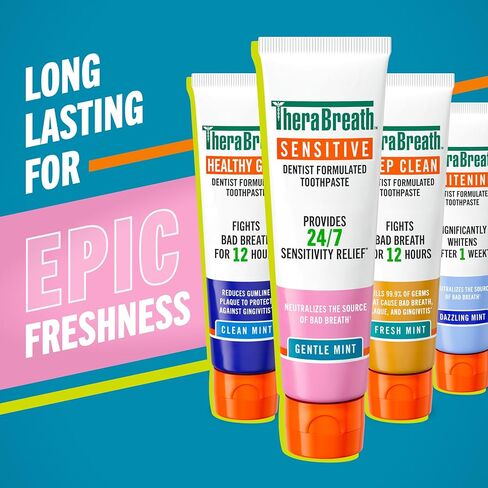 معجون أسنان TheraBreath الحساس، تخفيف الحساسية على مدار الساعة طوال أيام الأسبوع (1)، مع الفلورايد للحماية من التجويف، نعناع لطيف، 118 مل، عبوتان in Kuwait