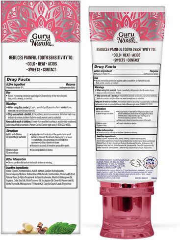 معجون أسنان جوروناندا الحساس - 5% نترات البوتاسيوم لتخفيف حساسية الأسنان، نانو هيدروكسيباتيت والكركم الأبيض للثة السعيدة، خالي من الفلورايد، نعناع القرنفل الطبيعي، 4.2 أونصة in Kuwait