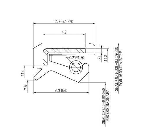 EAI 8mm x 16mm x 7mm FPM/FKM TC Double Lip w/Stainless Steel Spring Oil Seal. Comp. /w Viton Shaft Seal in Saudi Arabia