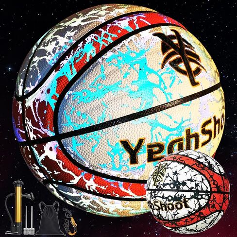 Glow in The Dark Basketball-Light up Ball Holographic Reflective and Cool Glow Basketball, Durable and Stylish for All Courts Complete Air Pump Kit,Holiday The Perfect in Saudi Arabia
