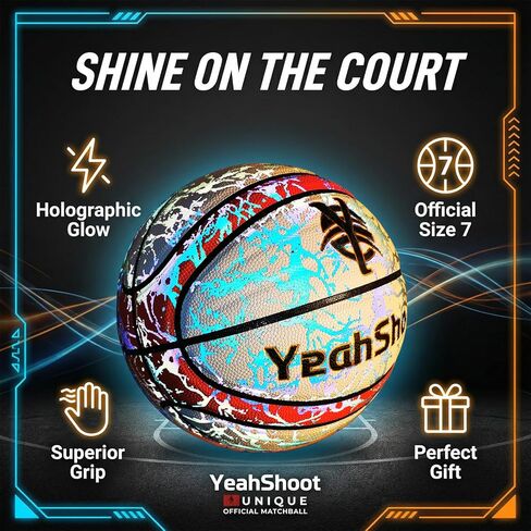 Glow in The Dark Basketball-Light up Ball Holographic Reflective and Cool Glow Basketball, Durable and Stylish for All Courts Complete Air Pump Kit,Holiday The Perfect in Saudi Arabia
