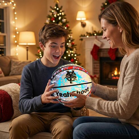 Glow in The Dark Basketball-Light up Ball Holographic Reflective and Cool Glow Basketball, Durable and Stylish for All Courts Complete Air Pump Kit,Holiday The Perfect in Saudi Arabia