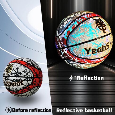 Glow in The Dark Basketball-Light up Ball Holographic Reflective and Cool Glow Basketball, Durable and Stylish for All Courts Complete Air Pump Kit,Holiday The Perfect in Saudi Arabia