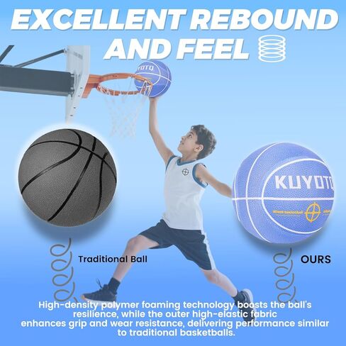 كرة السلة الصامتة مقاس 5 من KUYOTQ مع غطاء من القماش الناعم، لا تساقط، لا بقايا، كرة سلة متينة وهادئة للتدريب في الأماكن المغلقة، للشقق والصالات الرياضية المنزلية، لا حاجة إلى مضخة in Kuwait