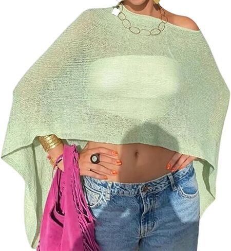 Seyurigaoka womens shyer poncho top خفيفة الوزن متماسكة شال قبالة بلوزة شبكة الكتف in Kuwait