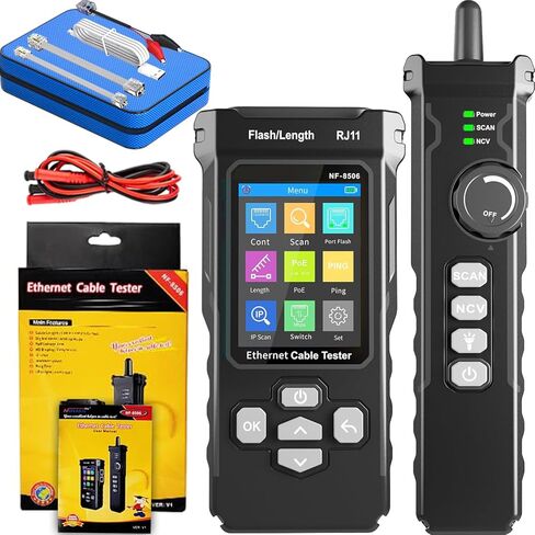 NF-8506 Network Cable Tester IP Scan, PoE & Ping Test, Network Rate Check | Compatible with CAT5/CAT6, RJ11/RJ45 | Cable Toner & Telephone Finder TDR Multifunctional LAN Ethernet Cable Tester in Kuwait