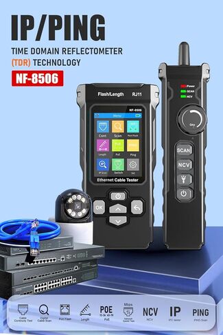 NF-8506 Network Cable Tester IP Scan, PoE & Ping Test, Network Rate Check | Compatible with CAT5/CAT6, RJ11/RJ45 | Cable Toner & Telephone Finder TDR Multifunctional LAN Ethernet Cable Tester in Kuwait