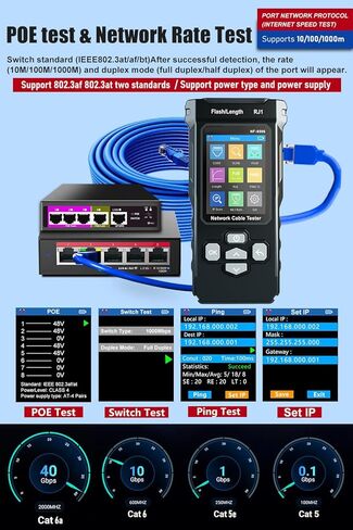 NF-8506 Network Cable Tester IP Scan, PoE & Ping Test, Network Rate Check | Compatible with CAT5/CAT6, RJ11/RJ45 | Cable Toner & Telephone Finder TDR Multifunctional LAN Ethernet Cable Tester in Kuwait