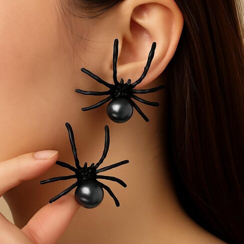 Halloween Spider Earrings for Women Black Pearl Spider Stud Earrings Cute Halloween Costume Jewelry Gothic Party Accessory Gift in Saudi Arabia