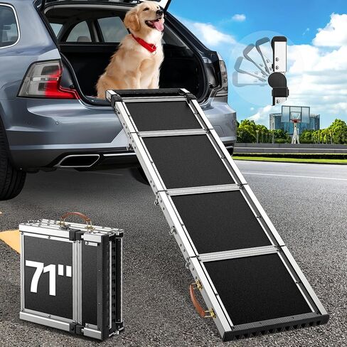 𝟐𝟎𝟐𝟓 𝐔𝐩𝐠𝐫𝐚𝐝𝐞𝐝 Dog Ramp for Car (330 lbs), Extra L71" W17" Folding Pet Ramp for Large Dogs with 90° Adjustable Head, Outdoor Anti-Slip Foldable Dog Car Ramps for SUV Truck Side Door in Kuwait