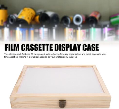 Film Cassette Display Case 30 Slots Solid Wood Storage Box for 135 Film Cassettes, Rustic Style, Multi purpose Organizer with Handles, External Label Slots in Saudi Arabia