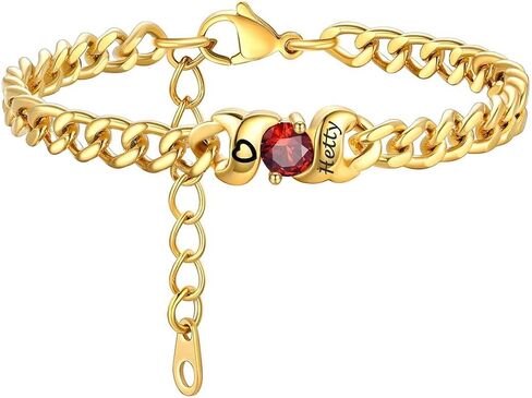 Custom4U أساور جوهرة شخصية للنساء الفضة / الذهب مخصص الكوبية ربط سلسلة اسم سوار مع 1-5 أحجار الميلاد عيد ميلاد الأم عيد الميلاد هدايا مجوهرات لأمها زوجة الجدة in Kuwait