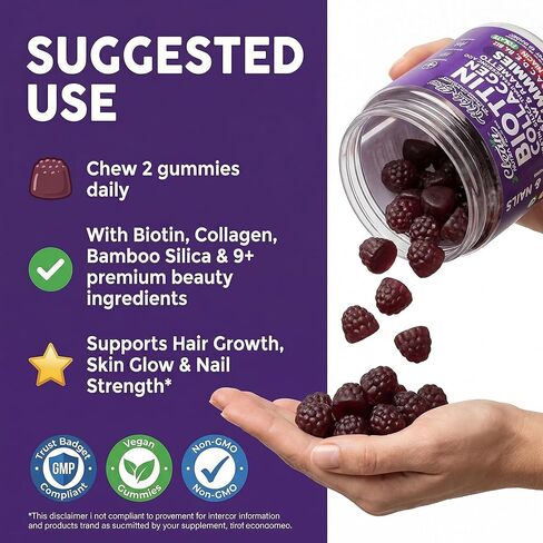 Clean Nutra Biotin Gummies | Collagen, Hyaluronic Acid, Keratin Hair Vitamins Supplement - Hair Growth Support, Skin & Nails - Vitamins C, D, E, B6 & B12 - US Made for Women & Men | 60 Gummy Count in Saudi Arabia