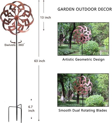 Outdoor Garden Wind Spinner Metal Decorative Yard Kinetic Sculpture Classic Rustic 48x10 Inch in Kuwait