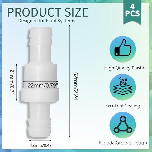 Bonsicoky 4 Pack 1/2"(12mm) Barb Hose One Way Inline Check Valve - Non-Return Plastic Check Valve for Fuel Oil, Water, and Air in Saudi Arabia