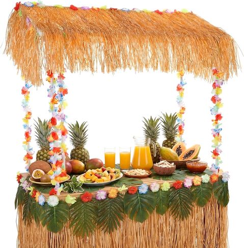 8 قطع تيكي بار كوخ حامل لوازم لوا هاواي ديكورات حفلات تيكي بار ديكور مع مجموعة واحدة حامل 1 قش 2 مونسترا ليف راية 4 بهرج لفصل الصيف لوا هاواي لوازم الحفلات خارج الفناء in Kuwait