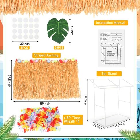 8 قطع تيكي بار كوخ حامل لوازم لوا هاواي ديكورات حفلات تيكي بار ديكور مع مجموعة واحدة حامل 1 قش 2 مونسترا ليف راية 4 بهرج لفصل الصيف لوا هاواي لوازم الحفلات خارج الفناء in Kuwait