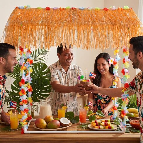 8 قطع تيكي بار كوخ حامل لوازم لوا هاواي ديكورات حفلات تيكي بار ديكور مع مجموعة واحدة حامل 1 قش 2 مونسترا ليف راية 4 بهرج لفصل الصيف لوا هاواي لوازم الحفلات خارج الفناء in Kuwait