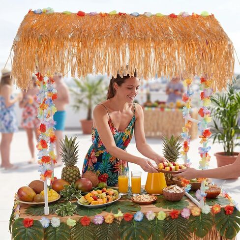 8 قطع تيكي بار كوخ حامل لوازم لوا هاواي ديكورات حفلات تيكي بار ديكور مع مجموعة واحدة حامل 1 قش 2 مونسترا ليف راية 4 بهرج لفصل الصيف لوا هاواي لوازم الحفلات خارج الفناء in Kuwait