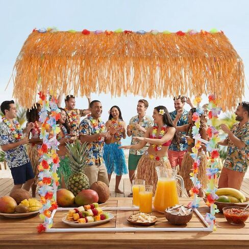 8 قطع تيكي بار كوخ حامل لوازم لوا هاواي ديكورات حفلات تيكي بار ديكور مع مجموعة واحدة حامل 1 قش 2 مونسترا ليف راية 4 بهرج لفصل الصيف لوا هاواي لوازم الحفلات خارج الفناء in Kuwait