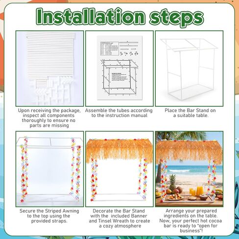 8 قطع تيكي بار كوخ حامل لوازم لوا هاواي ديكورات حفلات تيكي بار ديكور مع مجموعة واحدة حامل 1 قش 2 مونسترا ليف راية 4 بهرج لفصل الصيف لوا هاواي لوازم الحفلات خارج الفناء in Kuwait