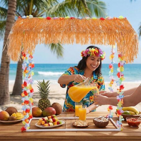 8 قطع تيكي بار كوخ حامل لوازم لوا هاواي ديكورات حفلات تيكي بار ديكور مع مجموعة واحدة حامل 1 قش 2 مونسترا ليف راية 4 بهرج لفصل الصيف لوا هاواي لوازم الحفلات خارج الفناء in Kuwait