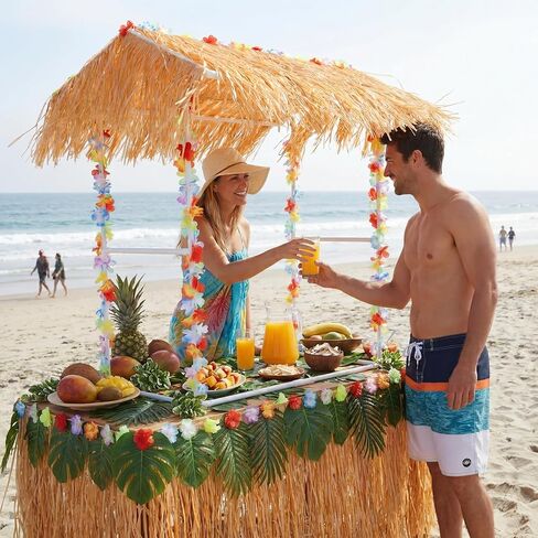 8 قطع تيكي بار كوخ حامل لوازم لوا هاواي ديكورات حفلات تيكي بار ديكور مع مجموعة واحدة حامل 1 قش 2 مونسترا ليف راية 4 بهرج لفصل الصيف لوا هاواي لوازم الحفلات خارج الفناء in Kuwait