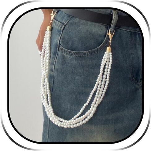 Pearl Wallet Chain Belt Trouser Jean Chains for Men Pants Chain Pearl Jewelry 70S 80S 90S Gifts in Saudi Arabia
