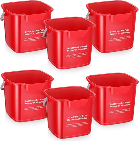 Uiifan 6 Pcs 8 Quart Cleaning Bucket Small Sanitizing Square Bucket Detergent Pail for Home Commercial Restaurant Kitchen Office School (Red) in Saudi Arabia