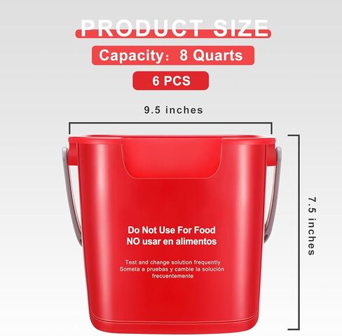 Uiifan 6 Pcs 8 Quart Cleaning Bucket Small Sanitizing Square Bucket Detergent Pail for Home Commercial Restaurant Kitchen Office School (Red) in Saudi Arabia