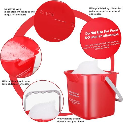Uiifan 6 Pcs 8 Quart Cleaning Bucket Small Sanitizing Square Bucket Detergent Pail for Home Commercial Restaurant Kitchen Office School (Red) in Saudi Arabia
