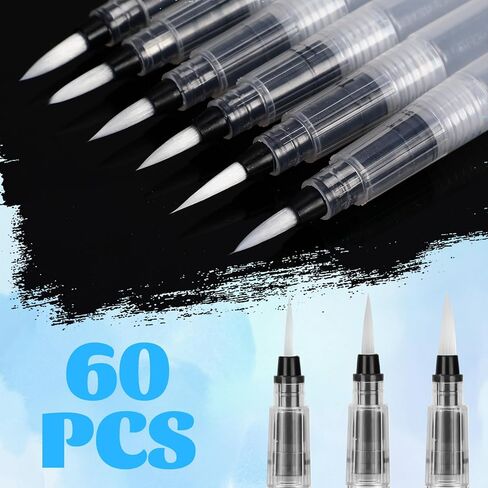 60 PCS مجموعة قلم فرشاة المياه ، 3 ذات حجم مائي مدببة ألوان مائية. in Saudi Arabia