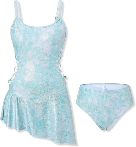 ملابس سباحة للفتيات قطعة واحدة بدلة استحمام بأشرطة قابلة للتعديل مقصوصة مكشكشة ملابس سباحة صيفية للشاطئ مقاس 9-16 سنة in Kuwait