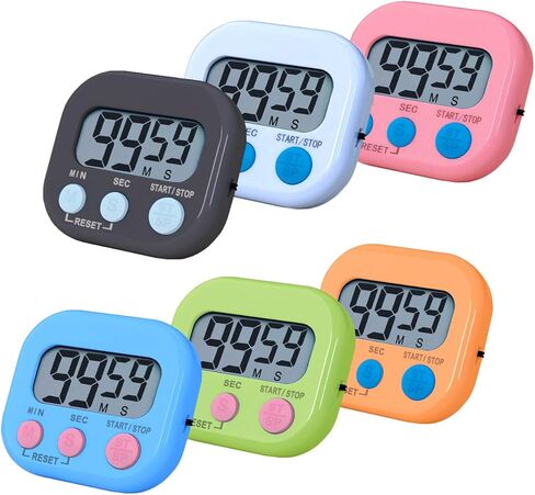 Timers, BESTWYA Magnetic Timer with Clear LCD Screen 3 Big Buttons On/Off Switch Count Up and Down Function for Kitchen,Study,Work,Exercise Training,Outdoor Activities (6,6 Colors) in Kuwait