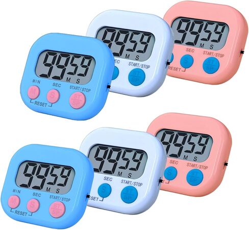 Timers, BESTWYA Magnetic Timer with Clear LCD Screen 3 Big Buttons On/Off Switch Count Up and Down Function for Kitchen,Study,Work,Exercise Training,Outdoor Activities (6,6 Colors) in Saudi Arabia