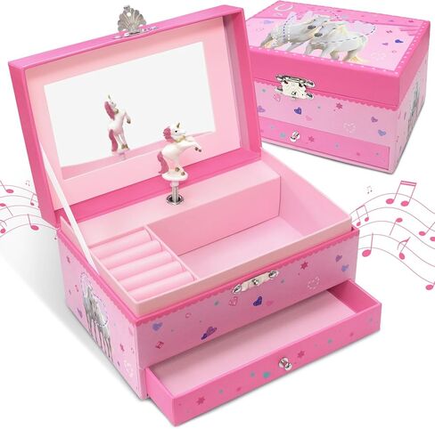 صندوق مجوهرات الأميرة الموسيقية للفتيات، صندوق موسيقى للأطفال مع منظم مجوهرات الأميرة الدوارة للأطفال مقاس 6.5 × 4.7 × 3.3 بوصة هدية عيد ميلاد للفتيات الصغيرات بعمر 3 4 5 6 7 8 9 - وردي in Kuwait
