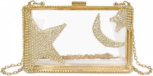 Ladies Clear Acrylic Moon and Star Rhinestone Chain Bag Sparkly Transparant Clutch Purse for Women Evening in Saudi Arabia
