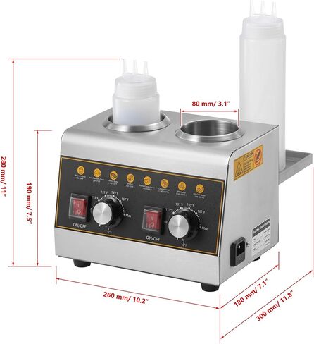 Dyna-Living Electric Sauce Warmer Dispenser with Removable Storage Rack, Commercial Nacho Cheese Warmer with Independent Temp Control Hot Fudge Warmer for Caramel Chocolate w/ 650ml Squeeze Bottle*2 in Kuwait